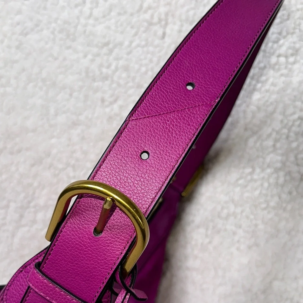 Fossil Hannah Hobo Leather & Suede Purple Magenta Shoulder Bag NWOT w/Key Charm
